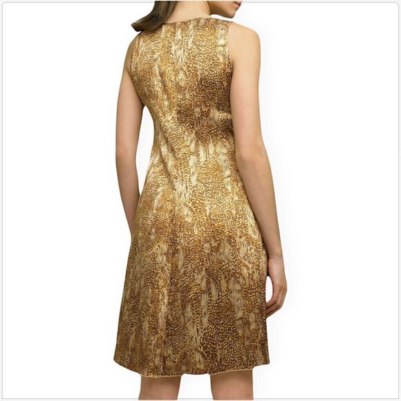 Beth Bowley Anthropologie Animal Print Silk Empire Brushed Copper Beaded Dress 4 - Picture 2 of 6